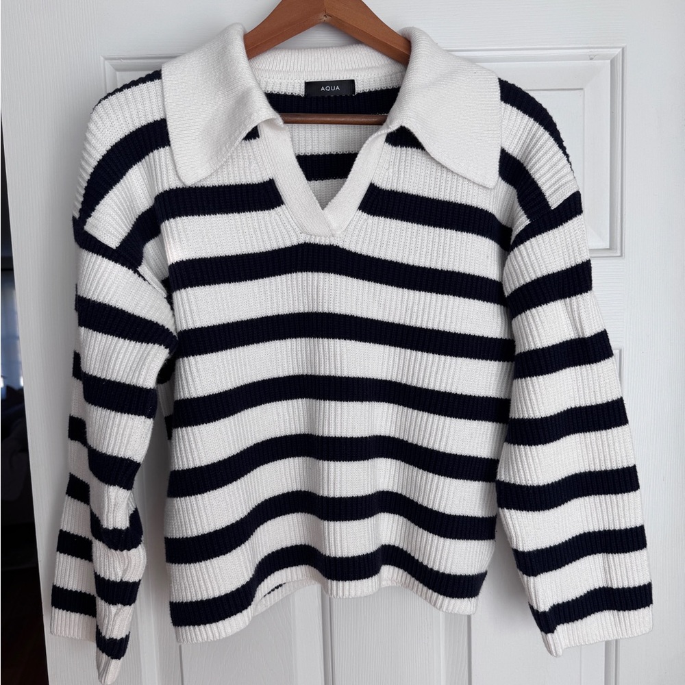 Aqua Women's navy  and White Striped cotton Sweater